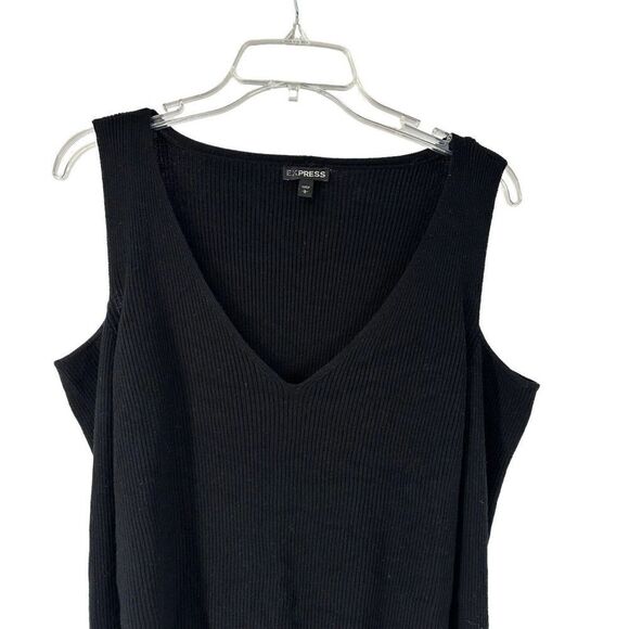 Express Sweater Cold Shoulder Black Ruffle Sleeves Ribbed V Neck Womens Size L - Picture 4 of 8